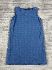 Style & Co Dress Womens 8 Blue Sleeveless Knee Length Linen Blend Square Neck
