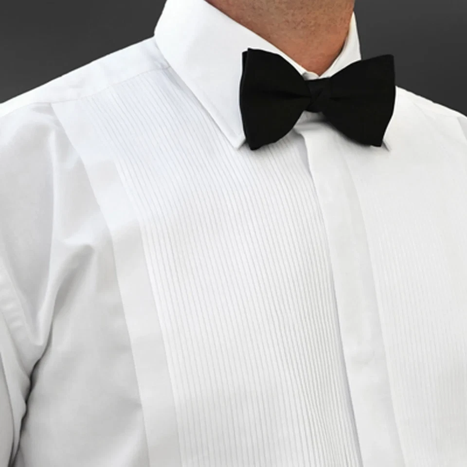 Bianco Plissettato Camicia Regular Doppio Polsino Piega con Libero Arco Cravatta - Immagine 2 di 4