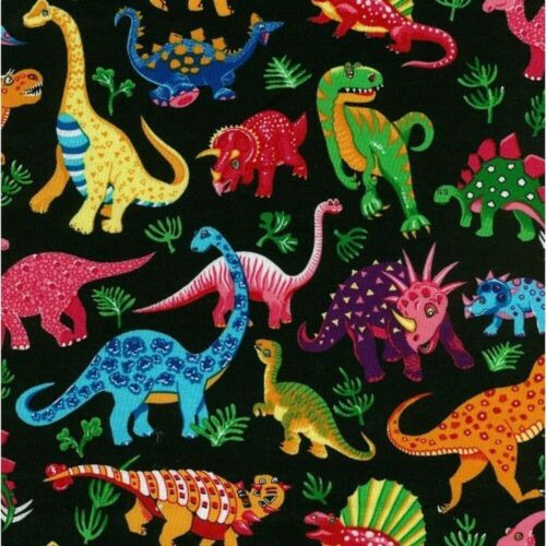 100% Cotton Fabric Nutex Dinosaur Dance T-Rex Dino Jurassic Black - Picture 1 of 1