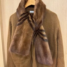 Brown Mink Fur Collar Scarf - Vintage Style, 135cm Length