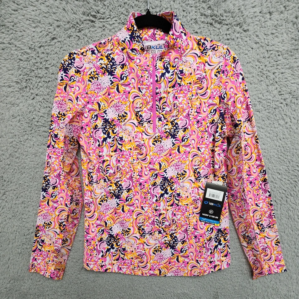 Camisa IBKUL para mujer XS Marissa rosa intenso naranja pelado golf 1/4 cremallera precio de venta sugerido por el fabricante 101 USD NUEVA Foto 2 de 4