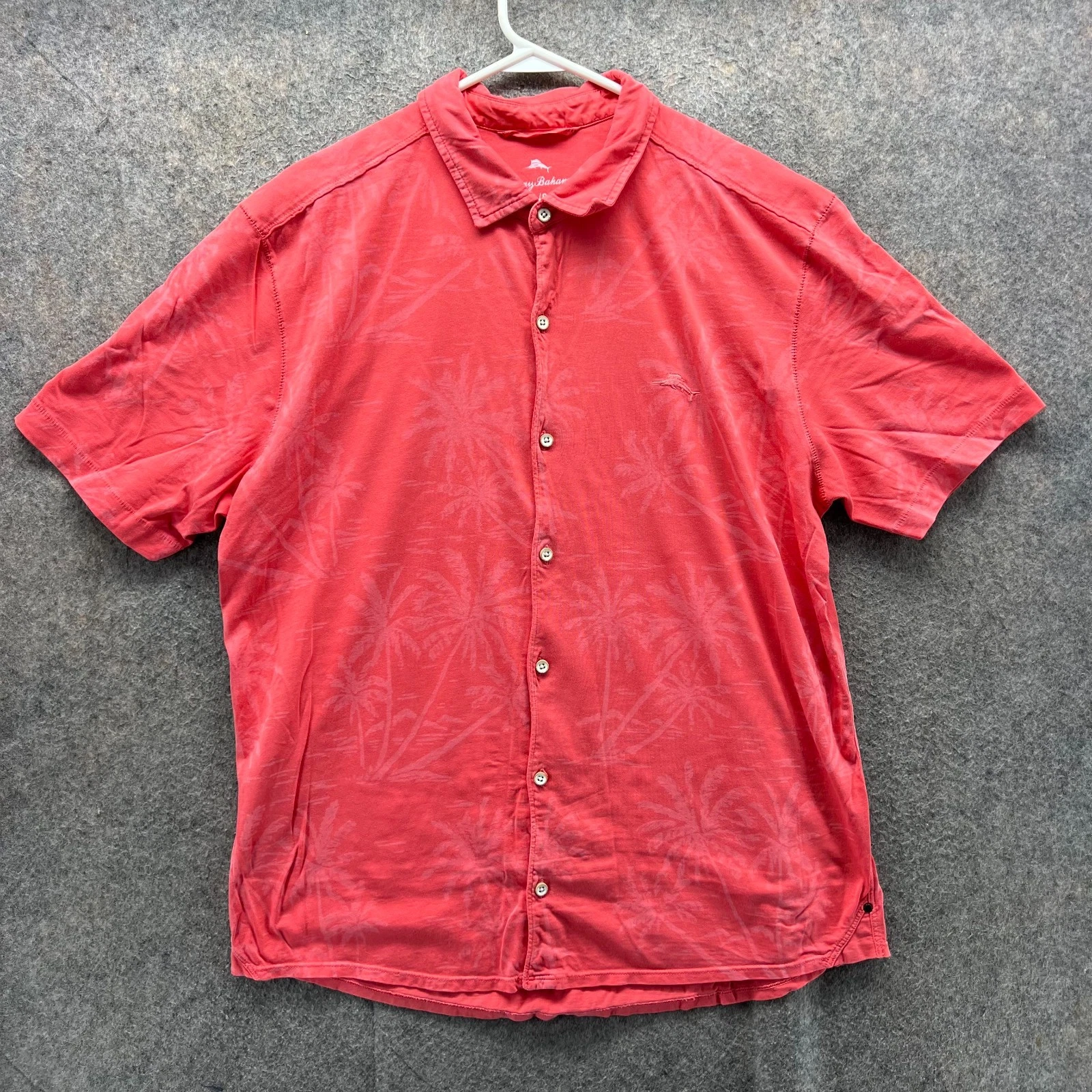 Tommy Bahama Shirt Mens Large Pink Button Down Palms Camp Hawaiian Cotton