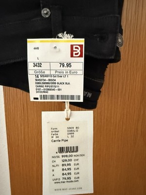 Damenhose MAC Carrie Pipe, schwarz, Neu mit Etikett, Nichtraucher Haushalt