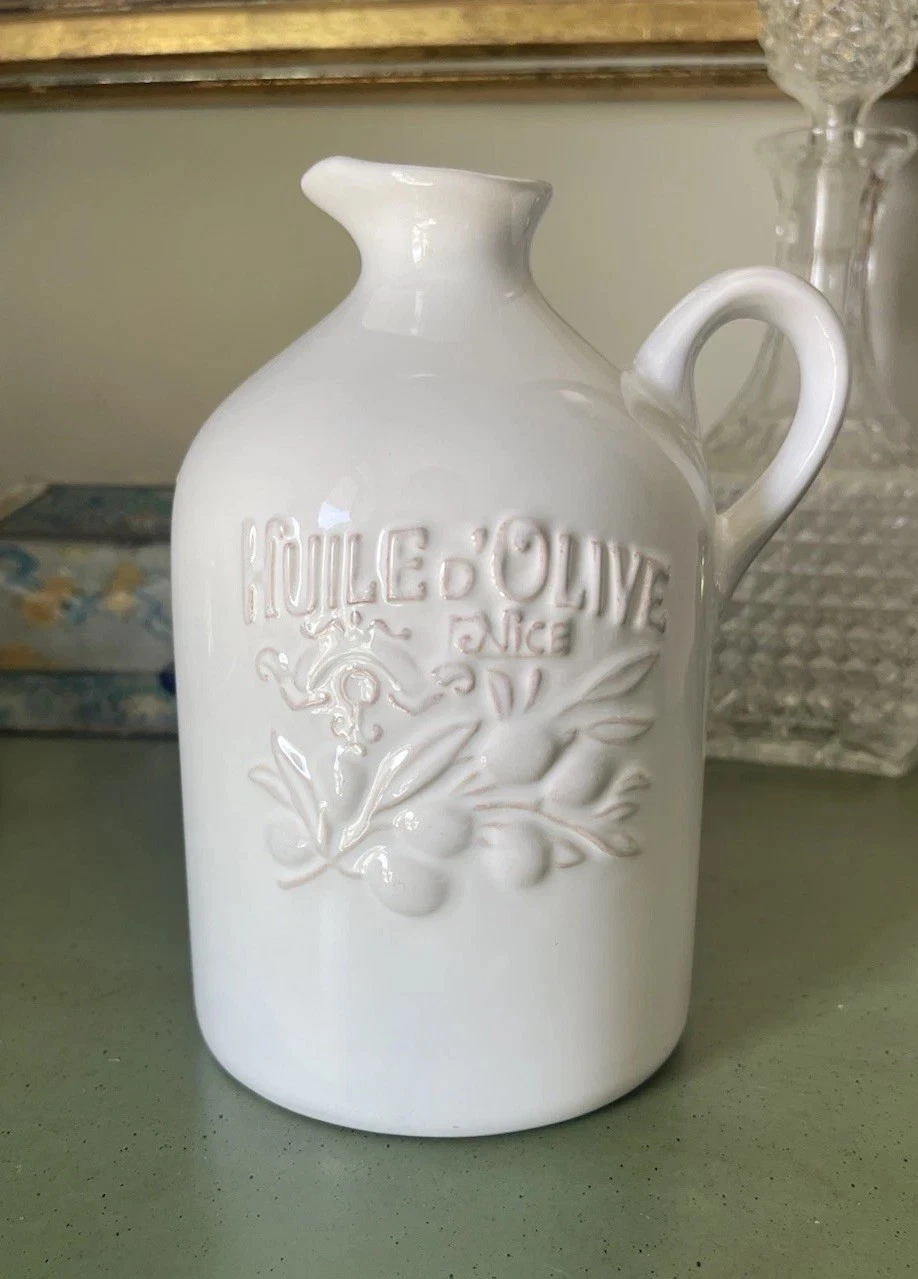 Vintage Italian Style Olive Oil CruetJug White Porcelain With Cork Stopper
Opens in a new window or 
