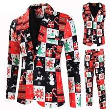 Conjunto Blazer Para Hombres Navidad Impreso en 3D Informal Suelto Festivo Fiesta de Navidad Chaqueta Traje