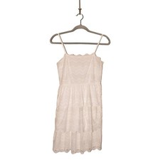 EXPRESS $108 Tiered Lace Fit & Flare Cotton Mini Dress White XS