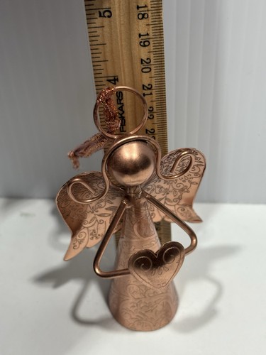 VINTAGE 4” Copper ANGEL ORNAMENT BELL HANGING ANGEL HOLDING HEART - Picture 6 of 10