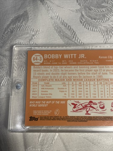 Topps Chrome 2023 Lids / Mitchell & Ness Exclusive Card Bobby Witt, Jr. #64-3 SP - Picture 4 of 4