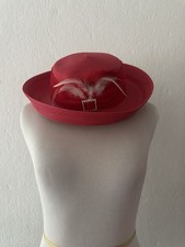 VTG Red August Pillbox Hat with Feathers Flower Netting Rhinestones Fascinator