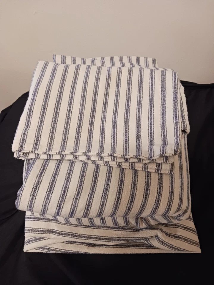 Juego completo de sábanas 1 funda de almohada LL Bean 100 % algodón franela azul a rayas Foto 4 de 4