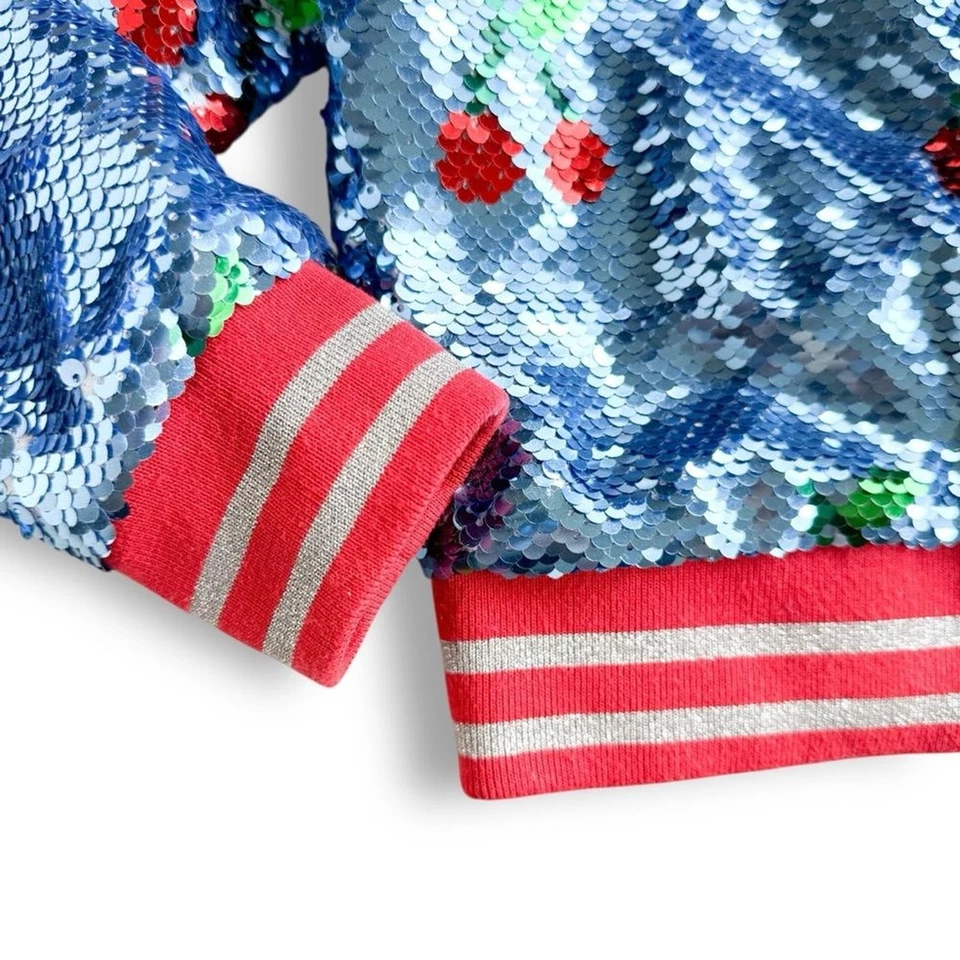 Rockets of Awesome Sequin Cherry Bomber Jacket Girls Sz 5 Blue Red Sparkle Retro - Image 4 of 4