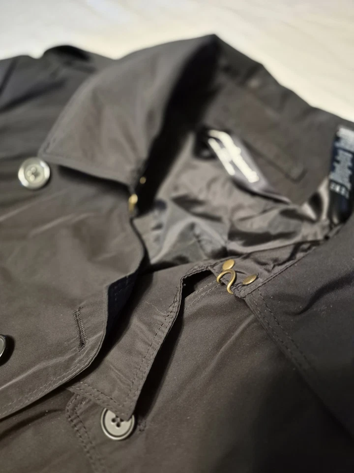 Gabardina Norma Kamali Negra Pequeña Cinturón Doble Pecho Chaqueta Larga Foto 3 de 4