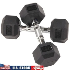 Rubber Hex Dumbbell Pair 10 lbs Non-Slip Grip Strength Training Home Gym Fitness
