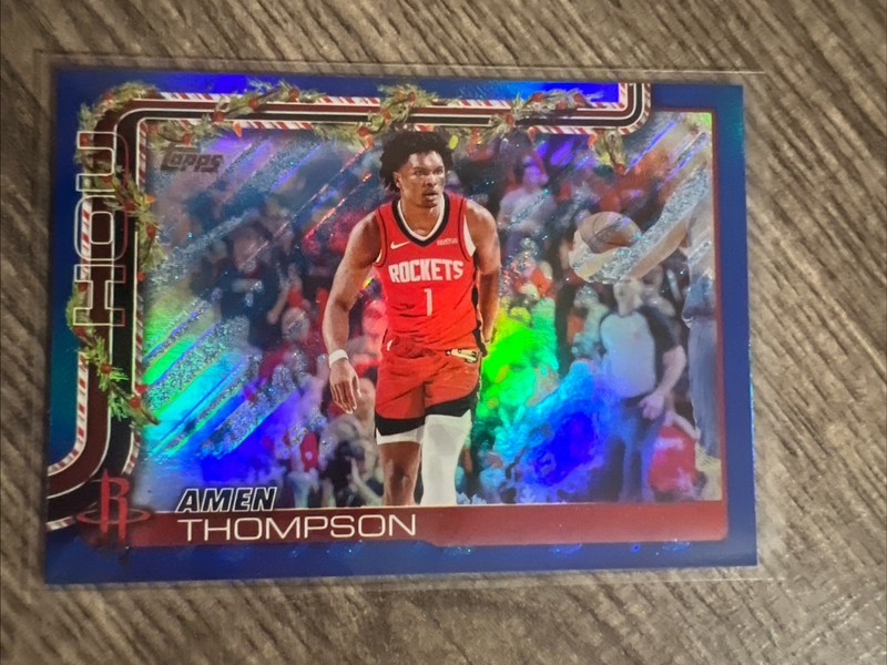Amen Thompson 2025-26 Topps Holiday #H141 SP Blue Metallic Glitter Rockets