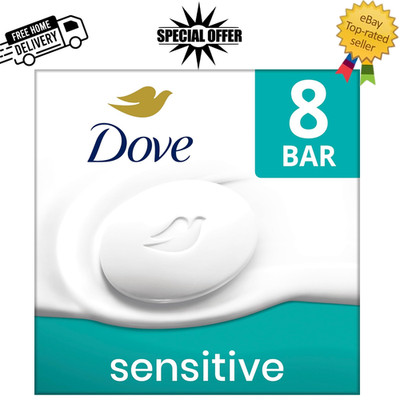 Dove Beauty Bar Soap Sensitive, 8 Bars for Sensitive Skin, Fragrance Free and