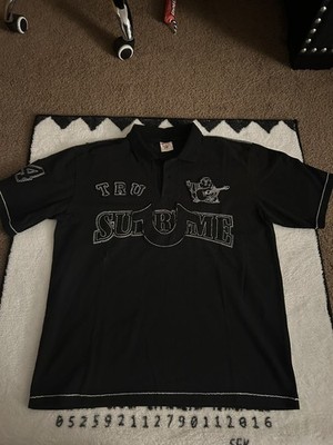 Supreme True Religion Black Polo Shirt M Short Sleeve Logo Patch