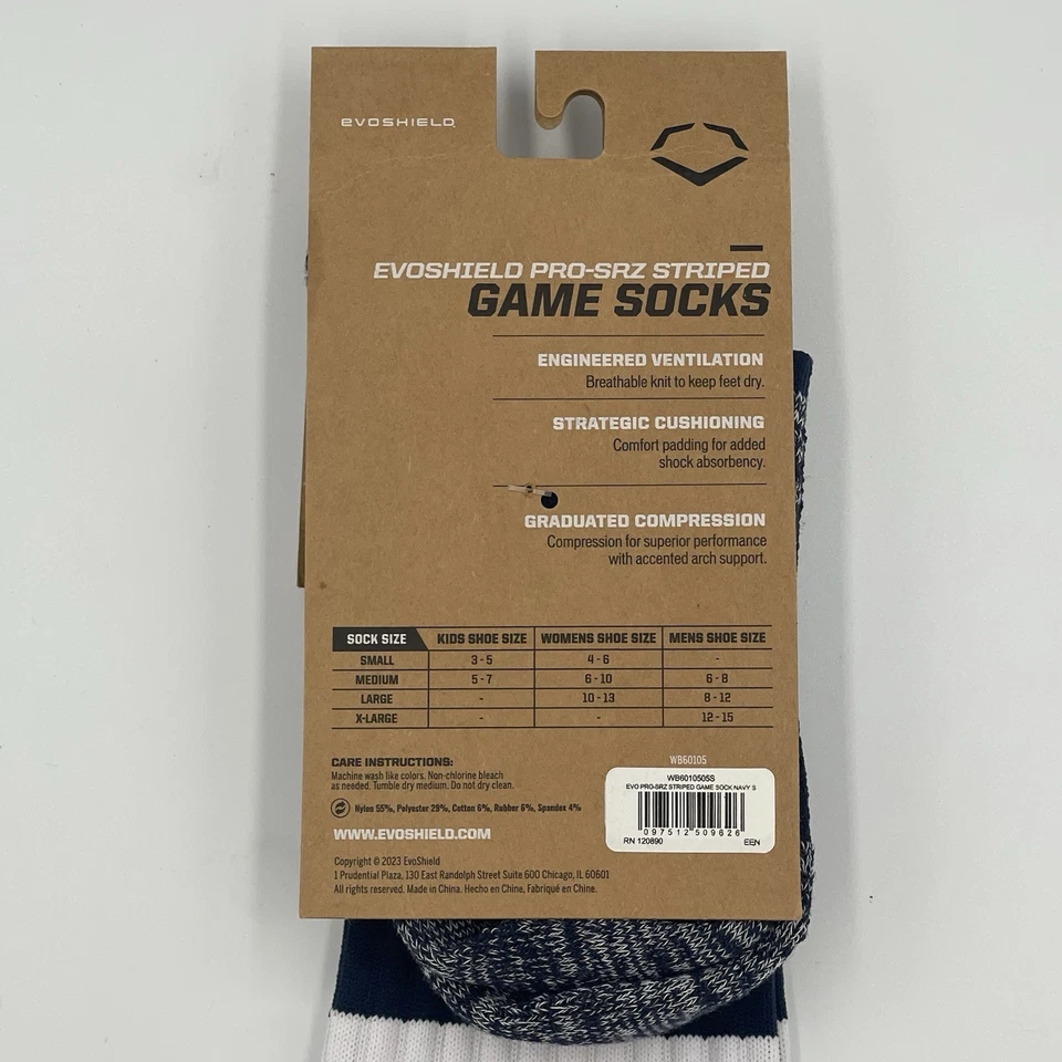 Calcetines de juego de béisbol/softbol a rayas Evoshield PRO-SRZ azul marino/blanco Foto 4 de 4