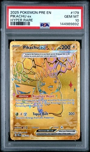 2025 POKEMON PRE EN-PRISMATIC EVOLUTIONS HYPER RARE #179 PIKACHU EX PSA 10