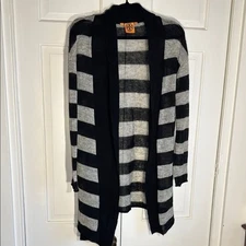 EUC Tory Burch Black and Gray Lightweight Open Front Cardigan Shawl Collar