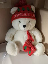 Jingle Bear CHH White Christmas Bear Plush 17" Knit Hat & Mittens VTG