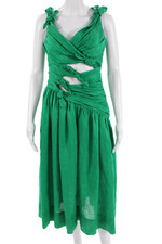 Zimmermann, Womens Fit & Flare Sundress Green Linen V-Neck Maxi Size 2