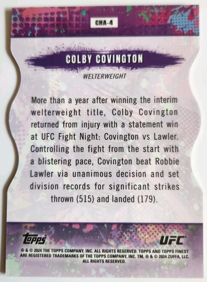 Colby Covington 2024 Topps Finest UFC Chaos Die-Cut Refractor SP 64/75 #CHA-4 - Image 2 of 2