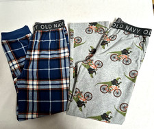 Lot of 2 Old Navy Boys size XL 14-16 Fleece Pajama Pants Plaid  Biking Lizard