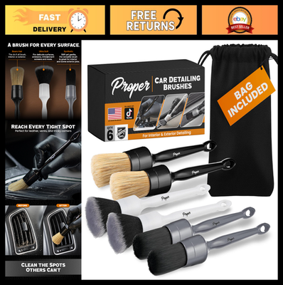 #ad 6 Piece Car Detailing Brush Set Boar#x27;s Hair Ultra Soft amp; Synthetic Bristles $41.39