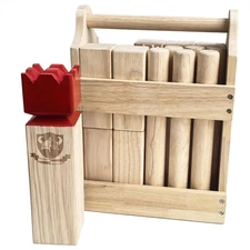 Kubb Game Set Outdoor Hardwood Viking Throwing Games with Rubber Wood Crate