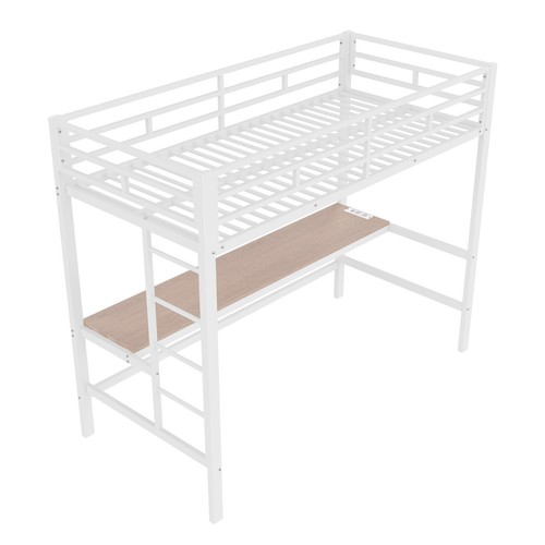 Hochbett Eisenbett 90x200cm Jugendbett Kinderbett mit Groß Schreibtisch Weiß - Bild 11 von 11