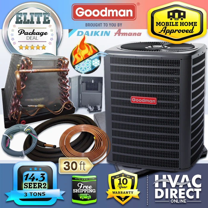 3 Ton 14.3 SEER2 Goodman Mobile AC Home Heat Pump + Coil System+Full  Install Kit | eBay