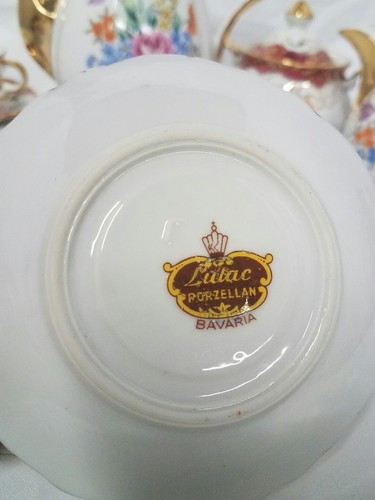 RARE BAVARIA GERMANY PORCELAIN TEA SET FLORAL SPRAY WITH GOLD OVERLAY PORZELLAN - Picture 5 of 10