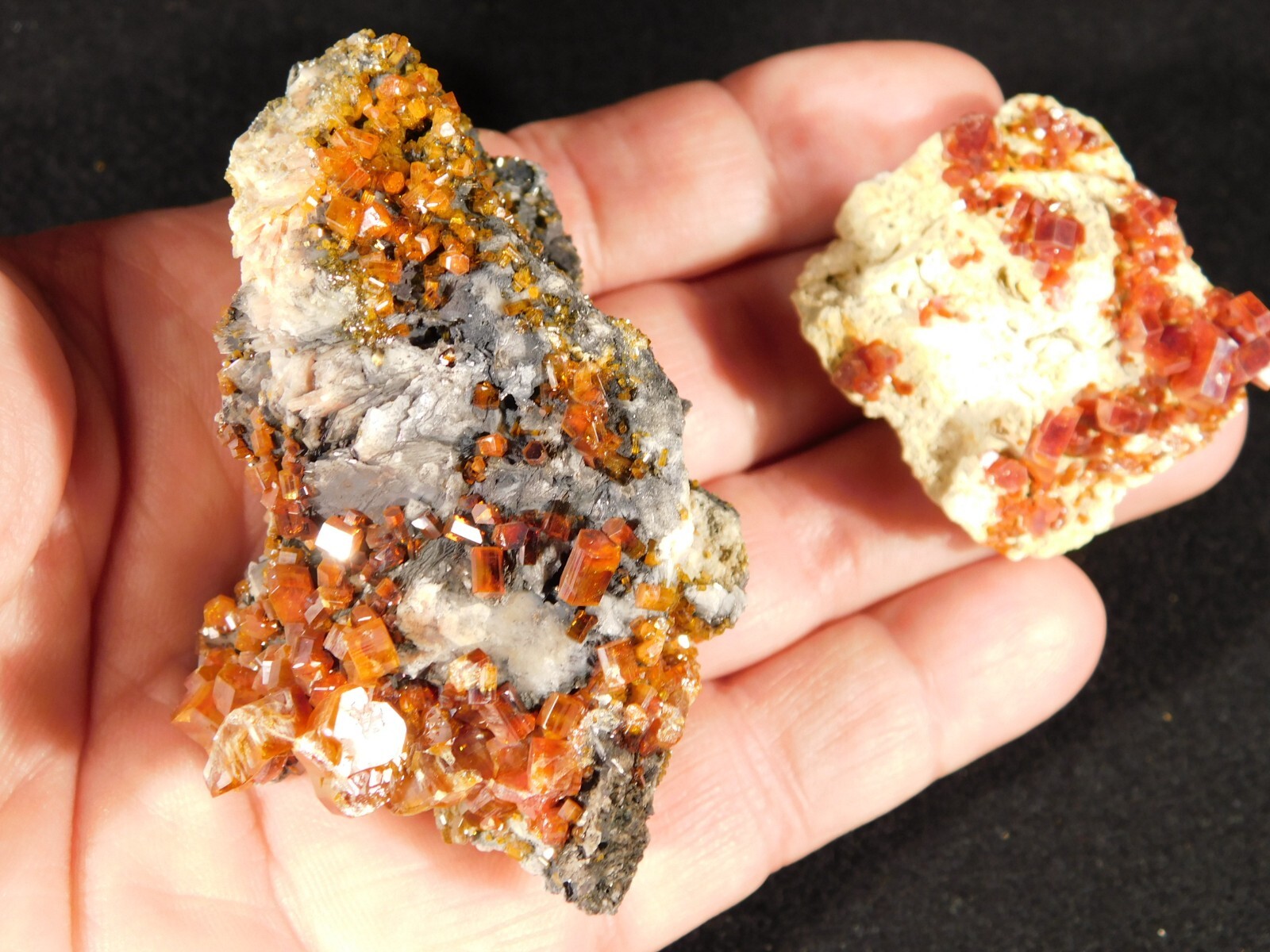 Two 100% Natural Orange Vanadinite Crystal Clusters from Morocco 189gr