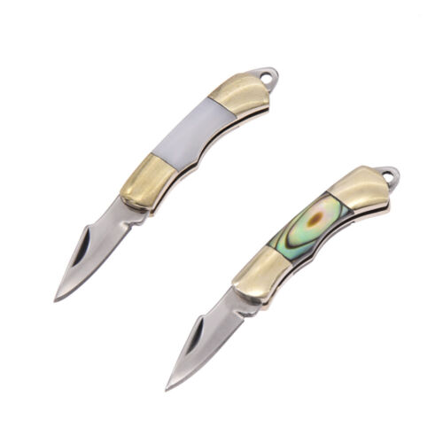 Mini Pocket Knife Natural Shell Handle Folding Keychain Cleaver Blade Gift Tool - Picture 1 of 11