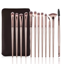 12PCS Eye Makeup Brush Set – Shadow, Concealer, Brow & More + Bag