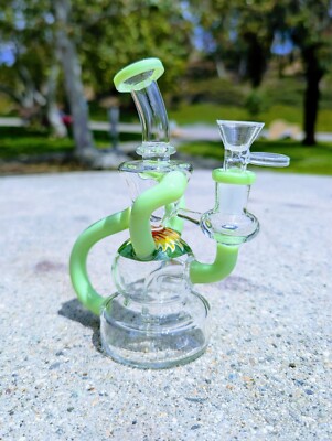 6.5'' Green Wig Wag Klein Recycler Tobacco Smoking Water Pipe Hookah Bubbler Bong