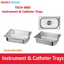 TECH-MED Stainless Steel Deep Perforated Instrument Trays 12.59" x 10.23" x 2.56