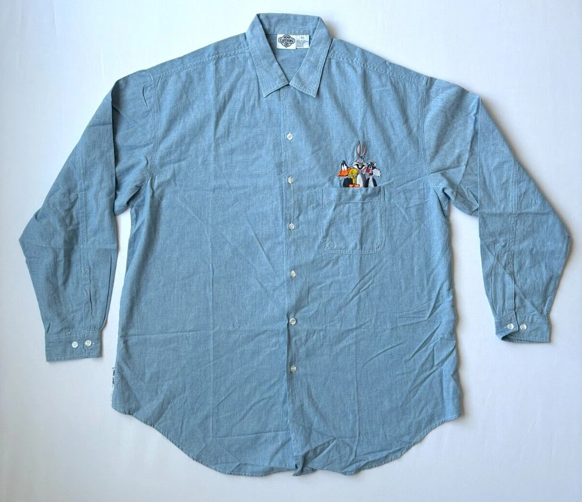 VTG Looney Tunes DEADSTOCK sz XL Button Down Denim Shirt Blue Acme NWOT