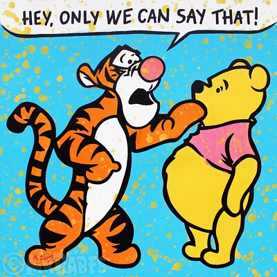 The T-Word (Tigger & Pooh) - Original Pop Art Painting By Babes Kopp - Satire