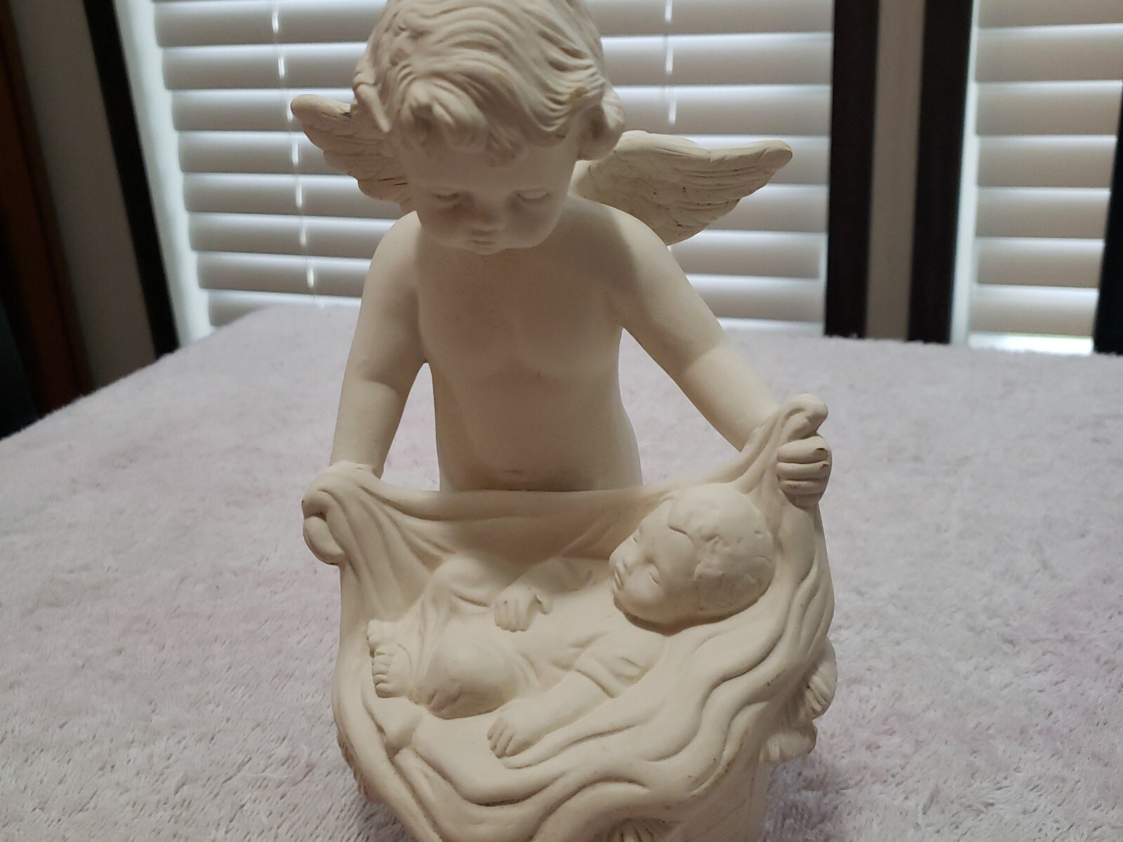 Cherub Holding Baby Unpainted Ceramic Bisque Figurine for Crafting