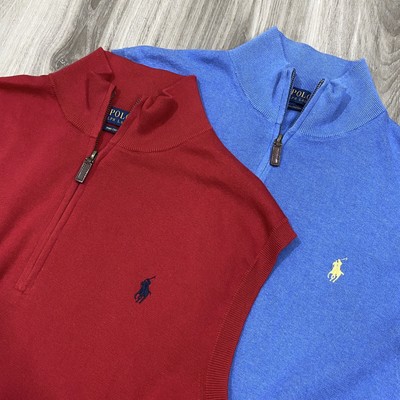 Lot Of 2 Polo Ralph Lauren 1/4 Zip Pima Cotton Sweater Vest Men Sz XL Blue & Red | eBay