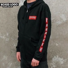 Thrasher Magazine BOXED LOGO ZIP UP Skateboard Hoodie BLACK *OOP*