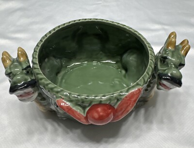 Vintage Ceramic 1940s Chinese Double Dragon Planter