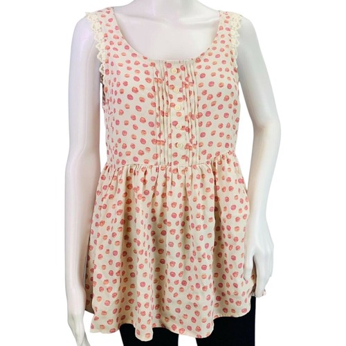 NEW LC Lauren Conrad Womens Top Stardust Blouse Lace Trim Pink Flower Size M