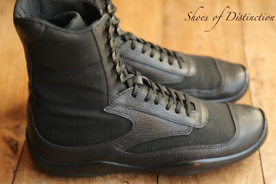 Prada schwarz Leder Canvas High Tops Turnschuhe Sneaker Herren UK 7,5 US 8,5