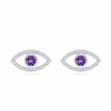 Natural Amethyst & CZ Gemstones With 925 Sterling Silver Cufflinks For Men's #61