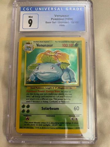 1999 POKEMON  #15 VENUSAUR BASE SET UNLIMITED HOLO CGC 9 Mint