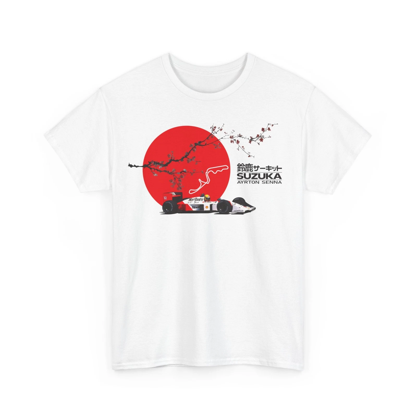 Japanese GP Suzuka Race Track T-Shirt - Japan Rising Sun & Sakura Racing Tee