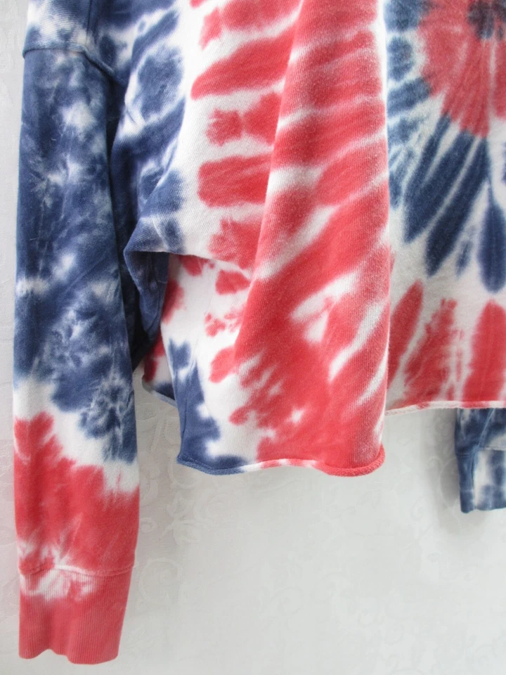 Sudadera holgada para mujer S Tie Dye roja blanca azul corta antigua azul marino cuello ancho Foto 3 de 4