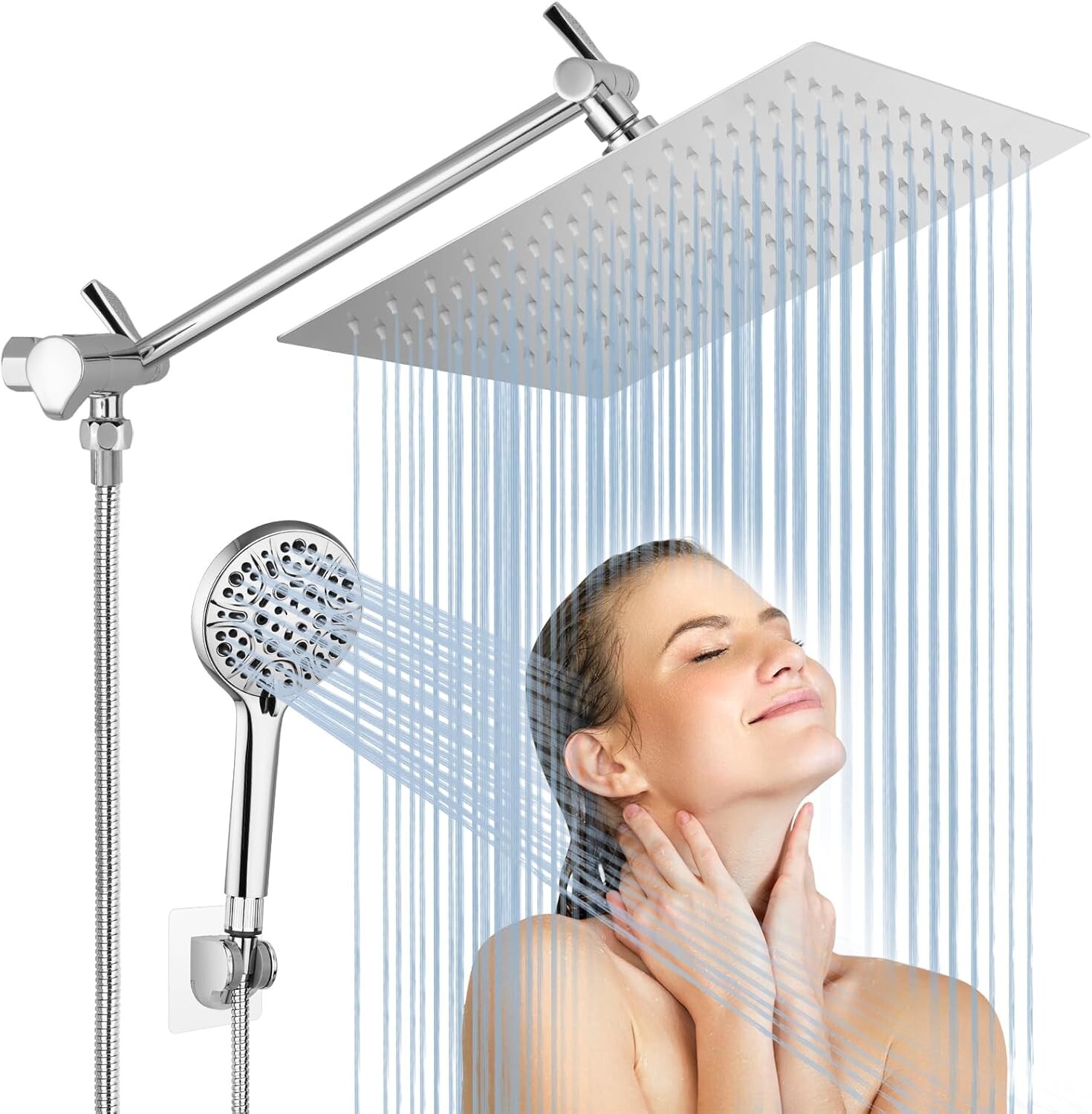 Stainless Steel Rain Shower Head and Handheld Set - Easy Install & Adjustable